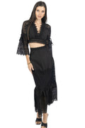 Emily Guipure Lace cropped Top & Maxi Skirt Set In Black suit ladies Akalia XS
