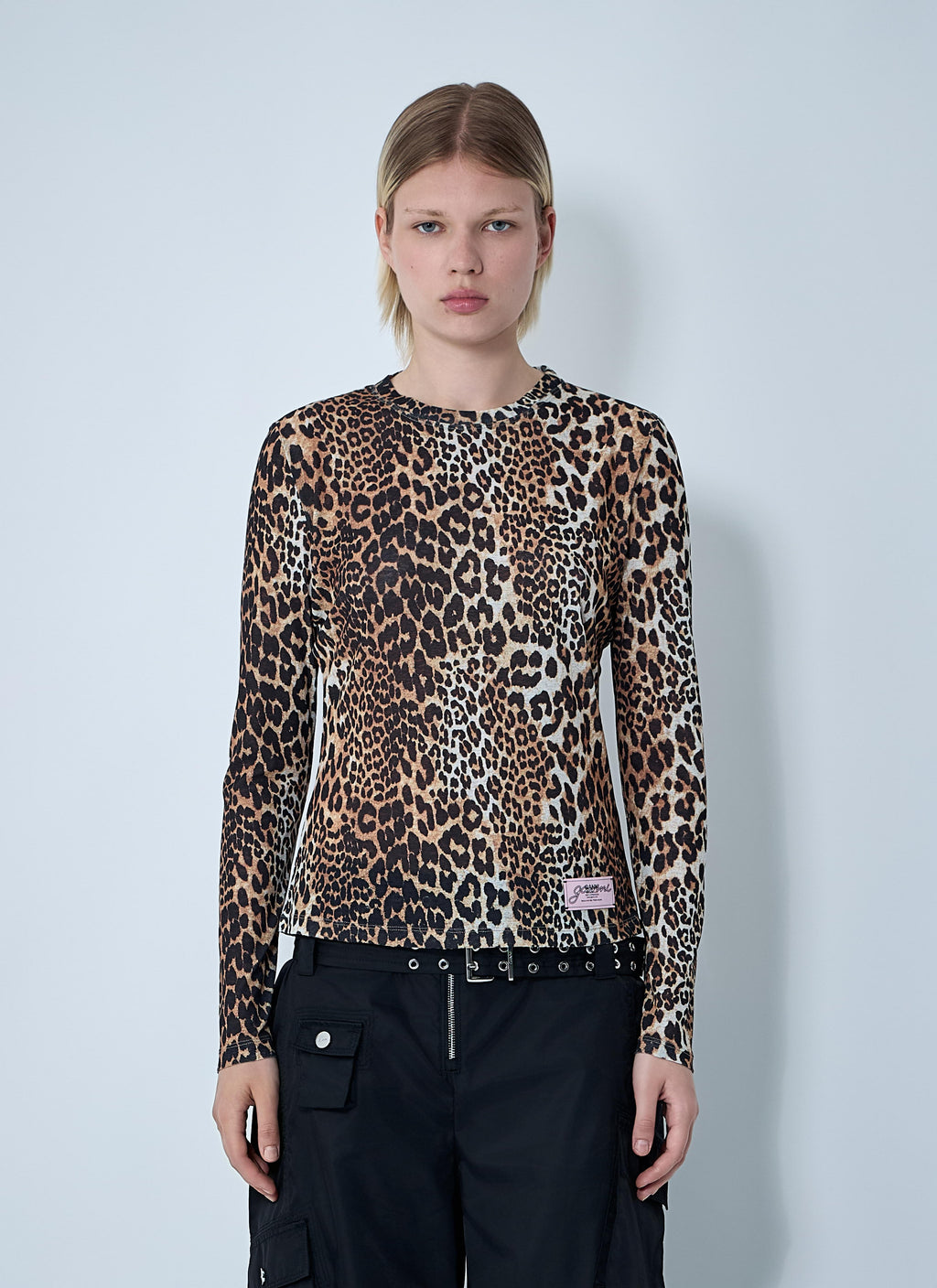 Ganni ladies Mesh Top Leopard Print Shirt brown black animal