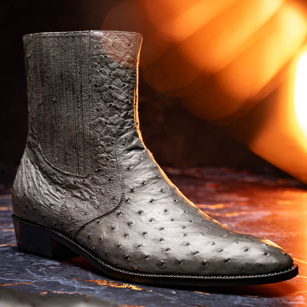 Giorgio Serpentine Gray genuine ostrich quill boots zip men's Milano