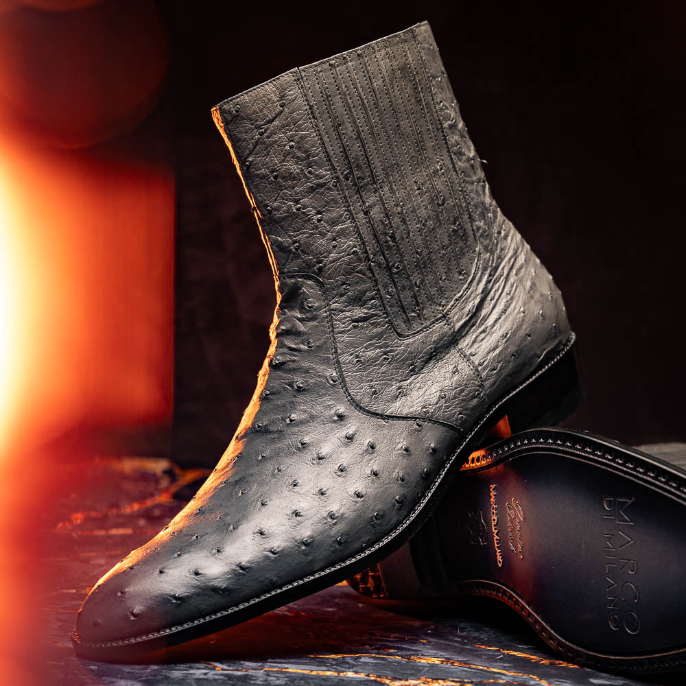 Giorgio Serpentine Gray genuine ostrich quill boots zip men's Milano
