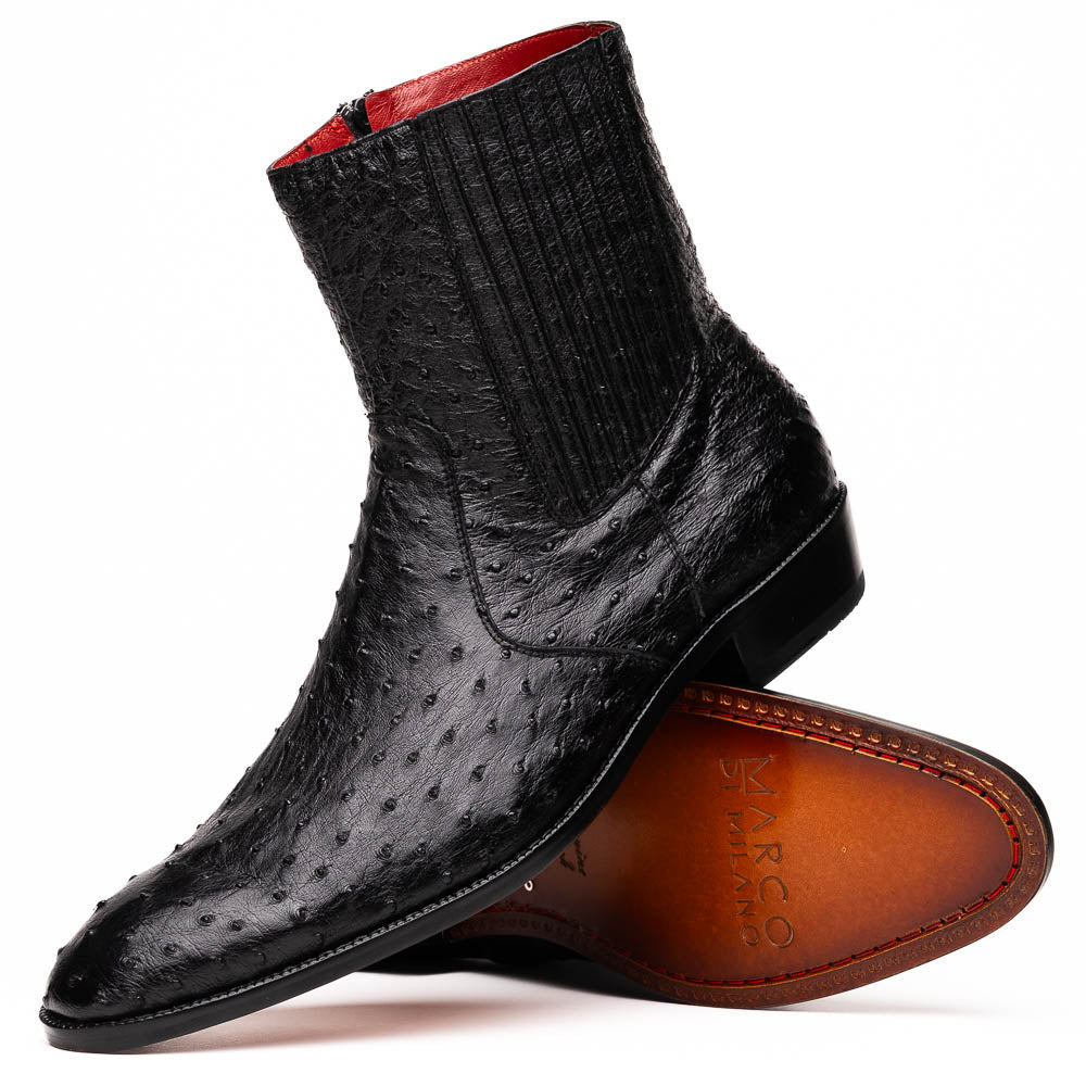 Giorgio Black ostrich quill boots men's casual dress Milano leather