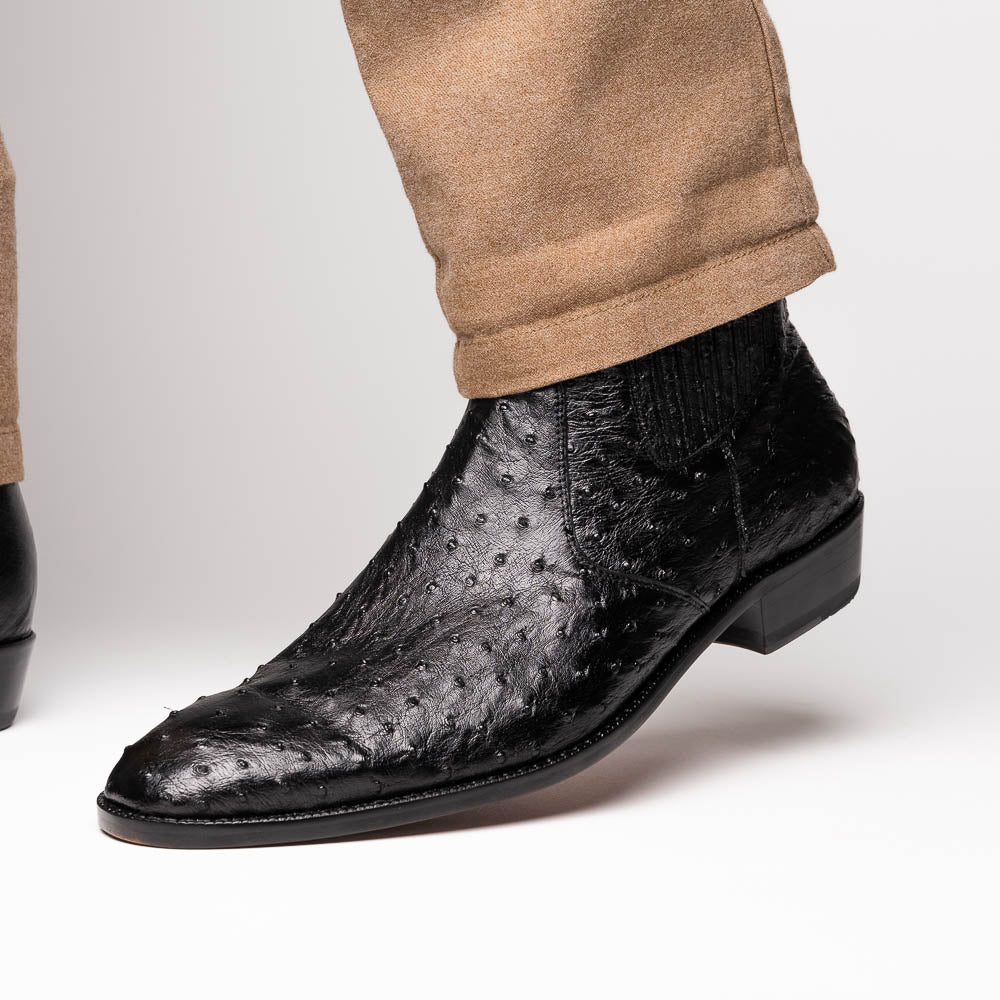Giorgio Black ostrich quill boots men's casual dress Milano leather