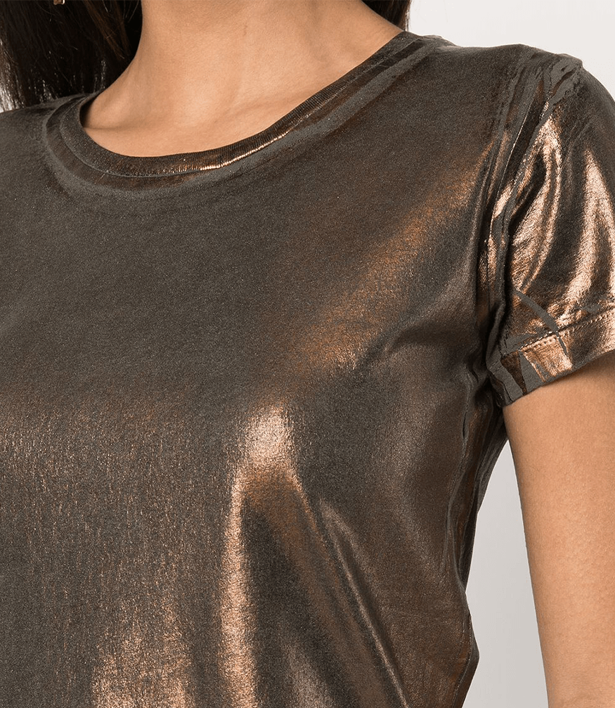 Metallic Coated Cotton T-Shirt Bronze Italy Maison Foil Army top