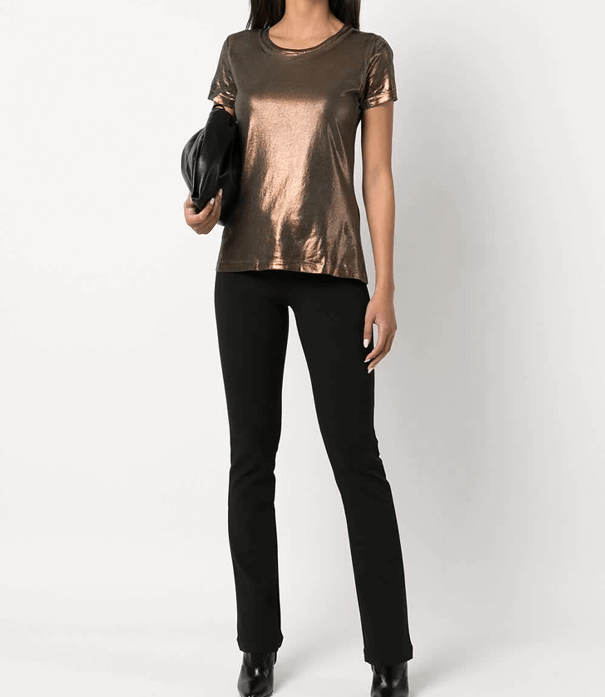 Metallic Coated Cotton T-Shirt Bronze Italy Maison Foil Army top