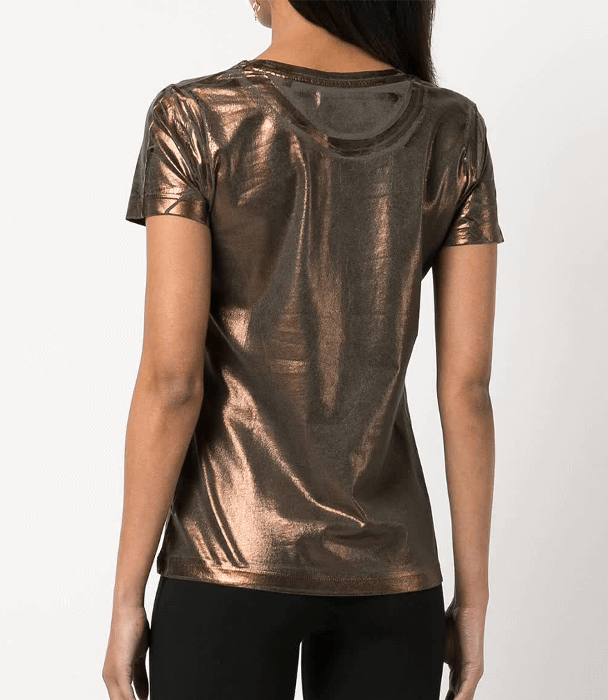 Metallic Coated Cotton T-Shirt Bronze Italy Maison Foil Army top