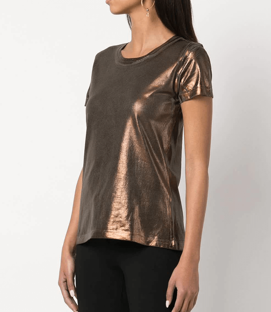Metallic Coated Cotton T-Shirt Bronze Italy Maison Foil Army top