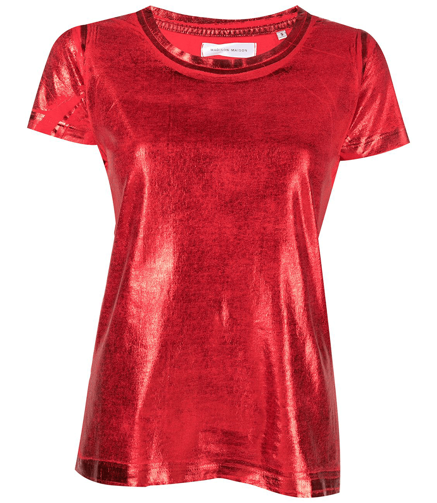 Metallic Coated Cotton T-Shirt Madison Maison Red Foil