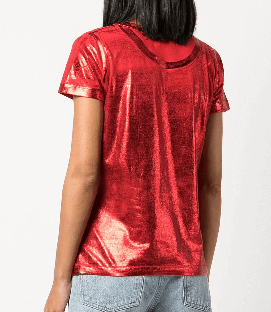 Metallic Coated Cotton T-Shirt Madison Maison Red Foil