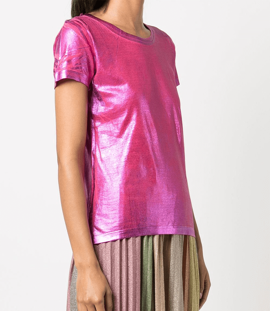 Metallic Coated Cotton T-Shirt Madison Maison Beverly Hills Hot Pink tee