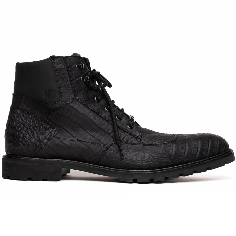 Leoni Oil Black lace-up boots Genuine Caiman crocodile men's black