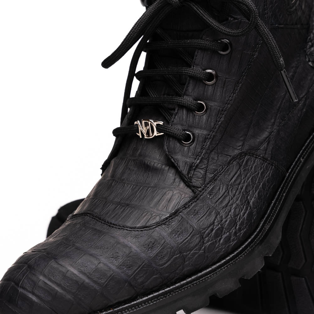 Leoni Oil Black lace-up boots Genuine Caiman crocodile men's black