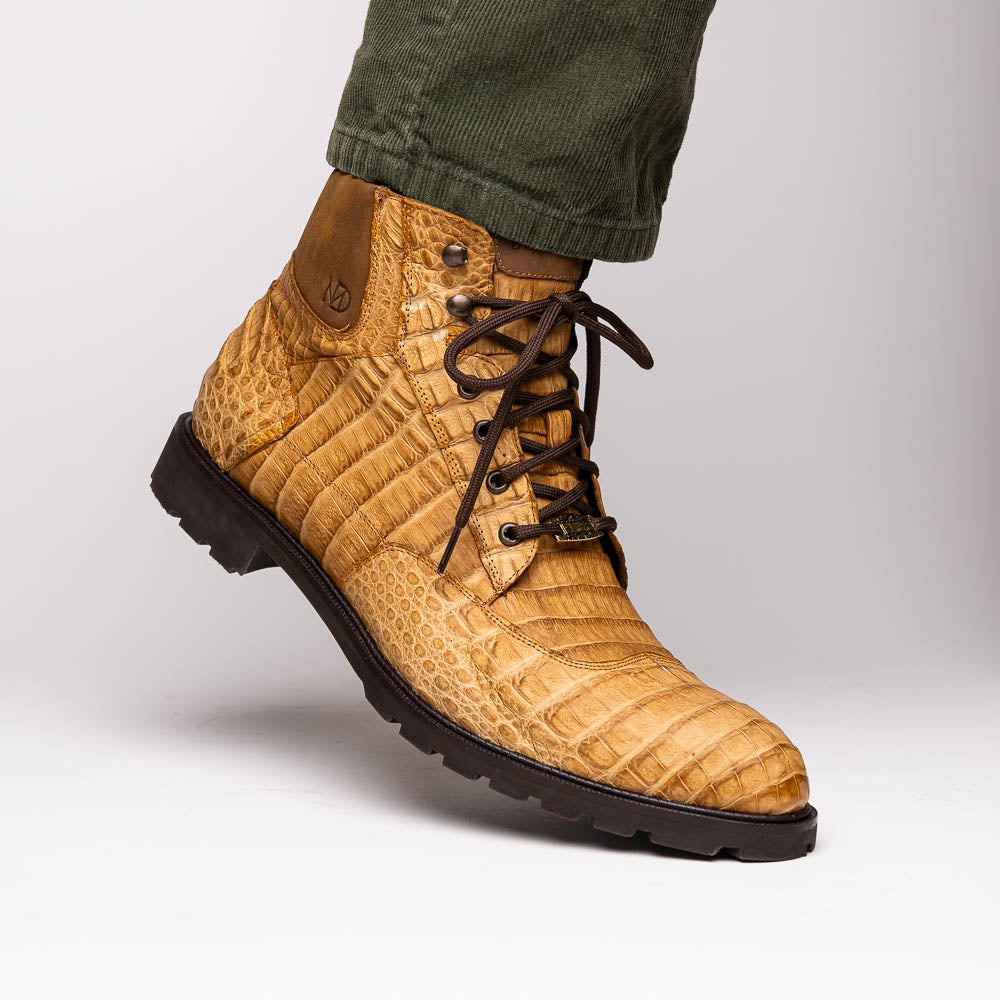 Leoni Oil Genuine Caiman Crocodile men's lace-up boots shoes Italy