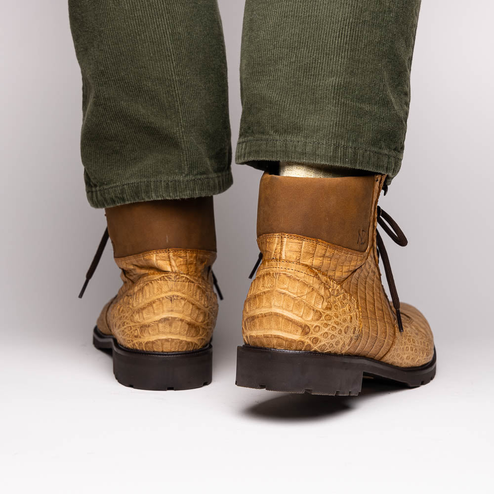 Leoni Oil Genuine Caiman Crocodile men's lace-up boots shoes Italy