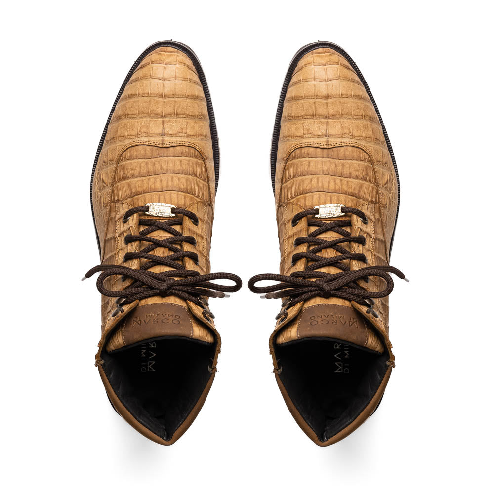 Leoni Oil Genuine Caiman Crocodile men's lace-up boots shoes Italy