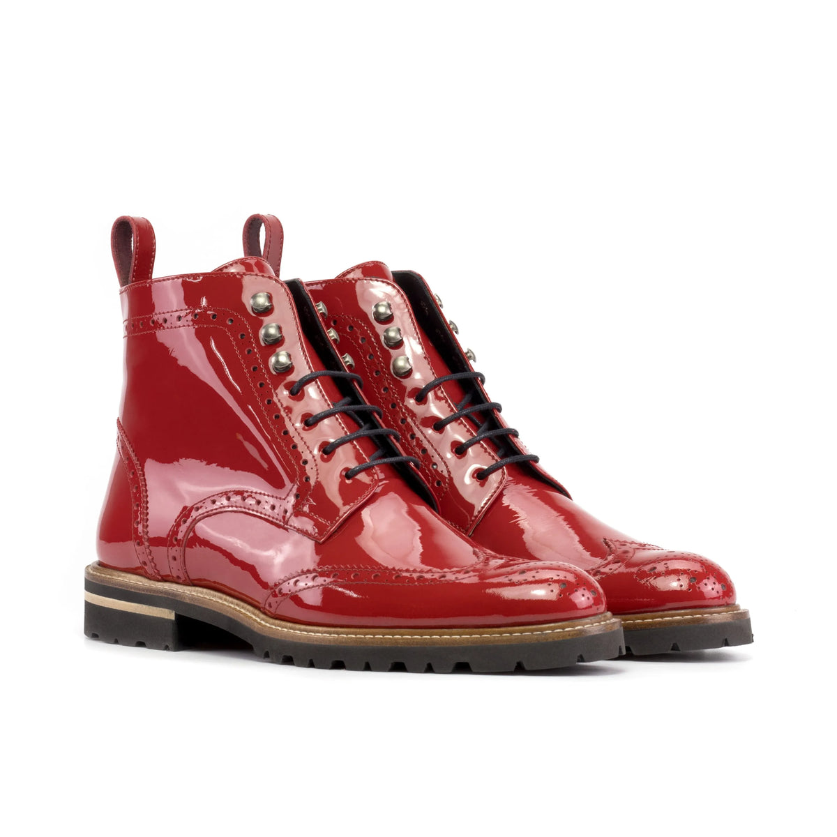Lila Unisex Military Brogue Boots II men's ladies red patent Italian leather Shebley