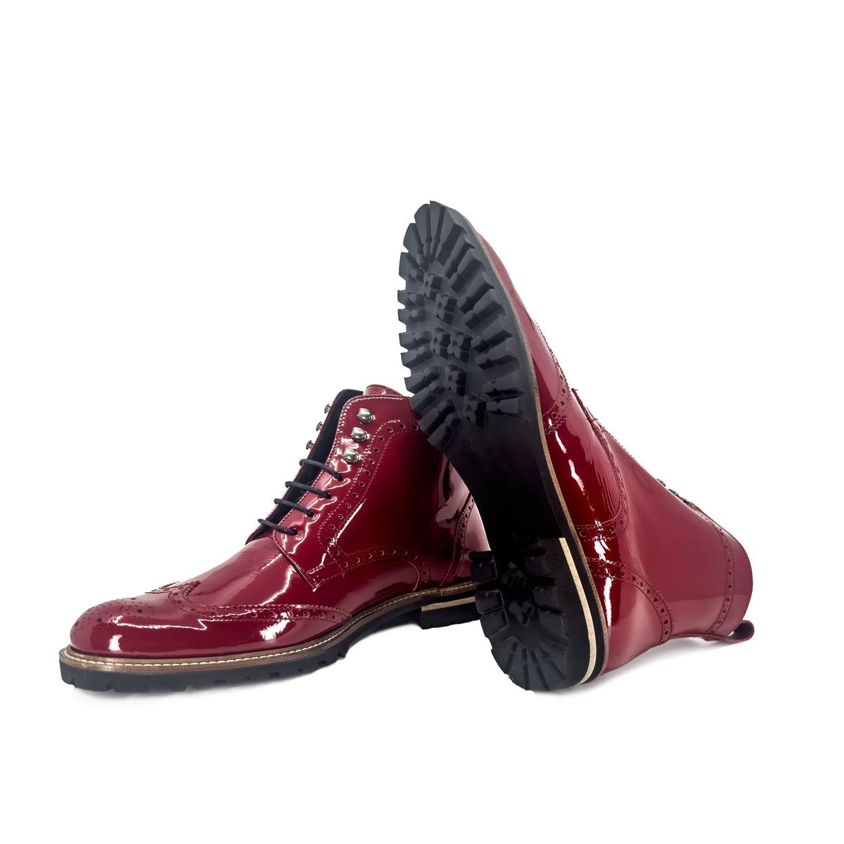 Lila Unisex Military Brogue Boots II men's ladies red patent Italian leather Shebley
