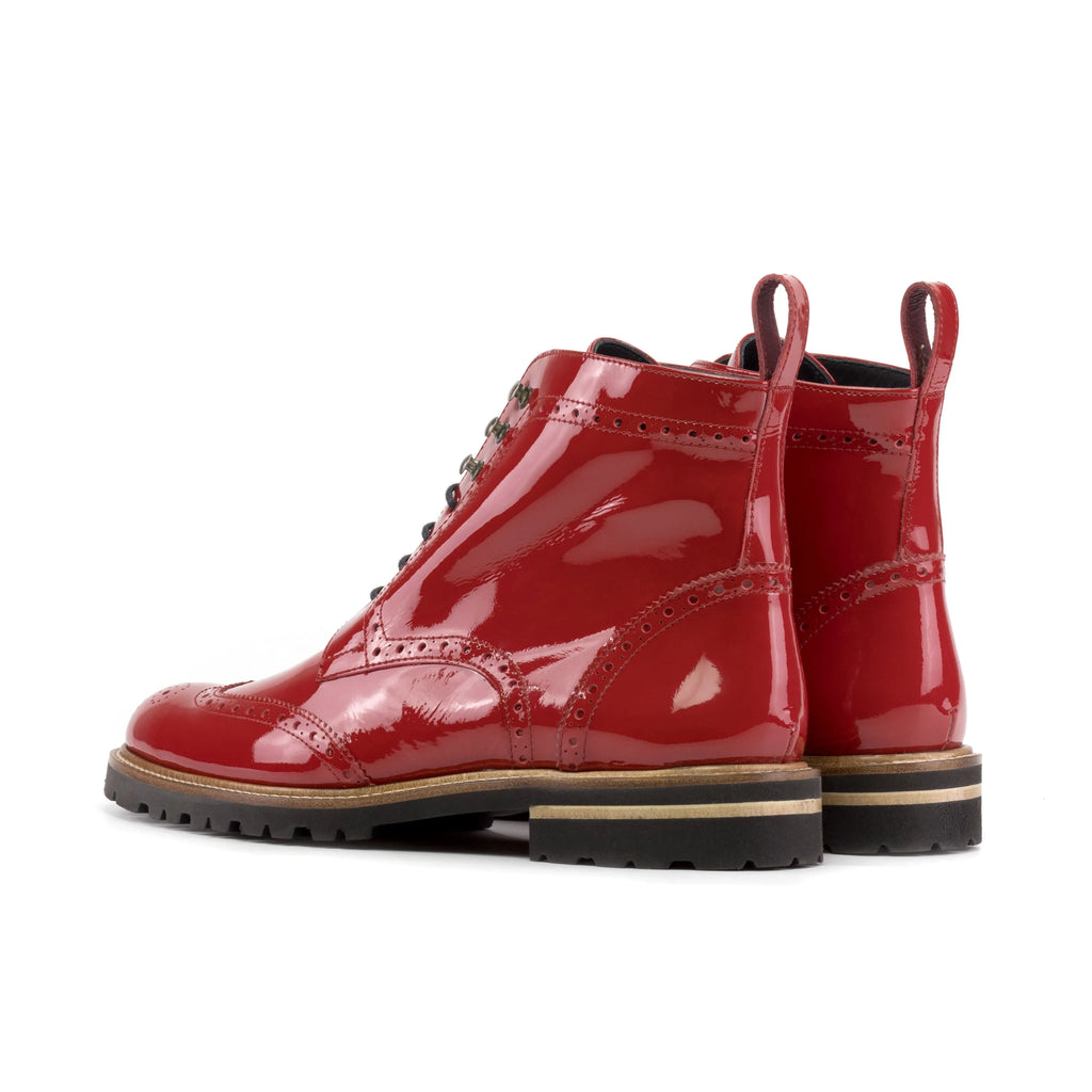 Lila Unisex Military Brogue Boots II men's ladies red patent Italian leather Shebley