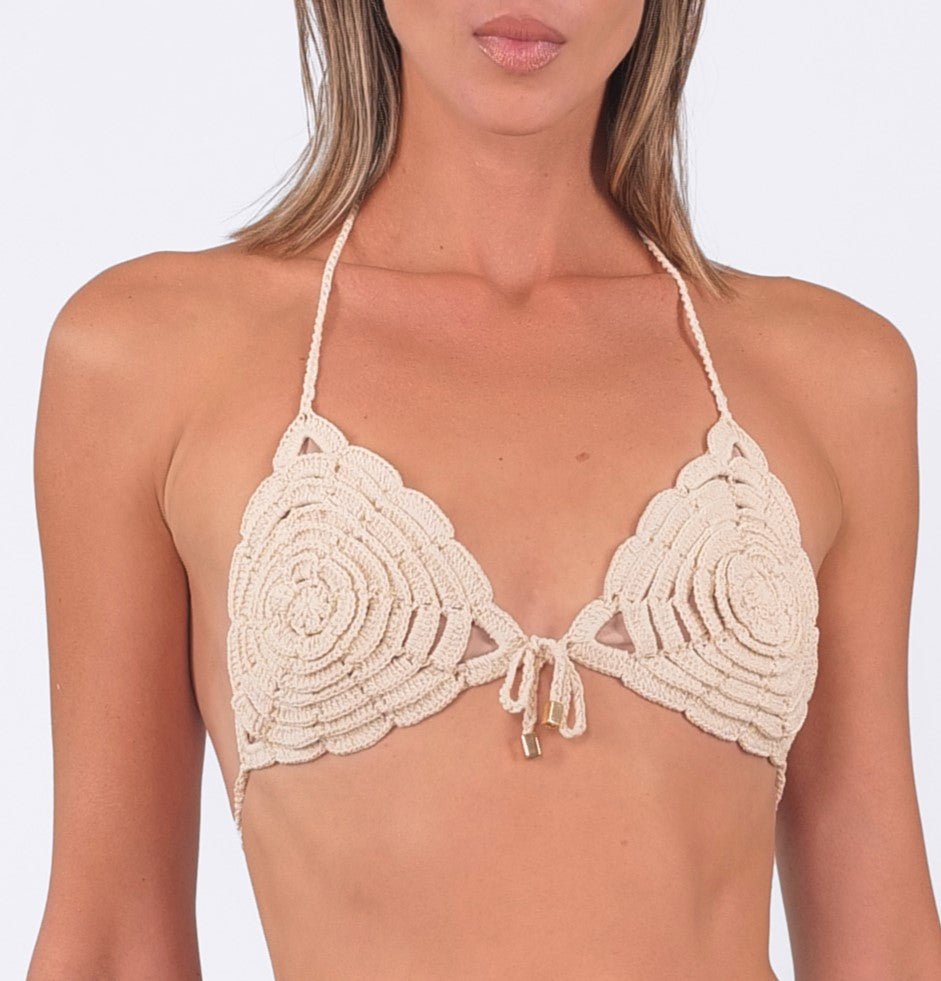 Love & Roses Triangle Top Bikini Swimsuit Crochet natural