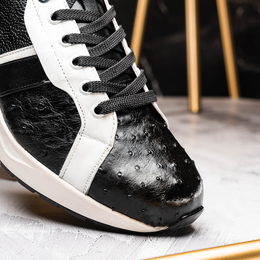 Lyon Black / White men's sneakers ostrich and calfskin leather