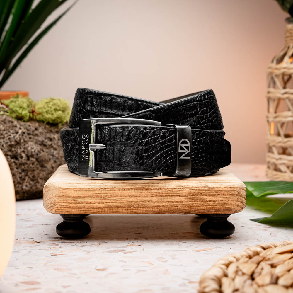 Riccardo Belt Black genuine caiman skin men's black Marco di Milano