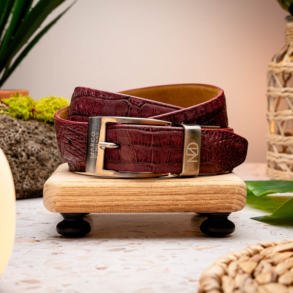 Riccardo Belt Wine genuine Caiman skin Milano men's Italy