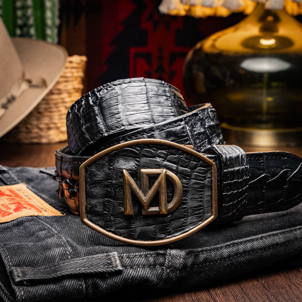 Marco di Milano Marlboro real Caiman Crocodile Hide Belt Black unisex men's
