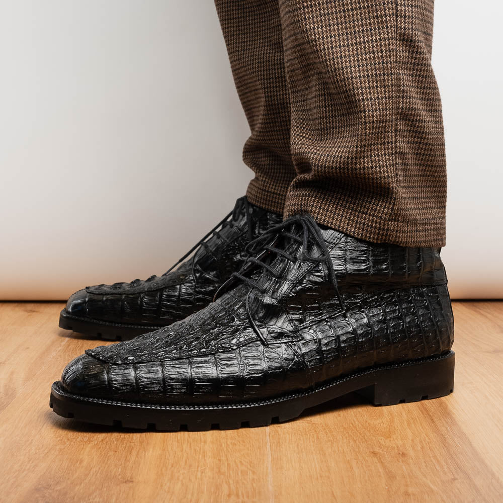 Martinelli Black Caiman crocodile men's ankle boots shoes dress casual Milano