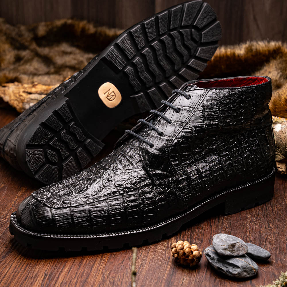 Martinelli Black Caiman crocodile men's ankle boots shoes dress casual Milano