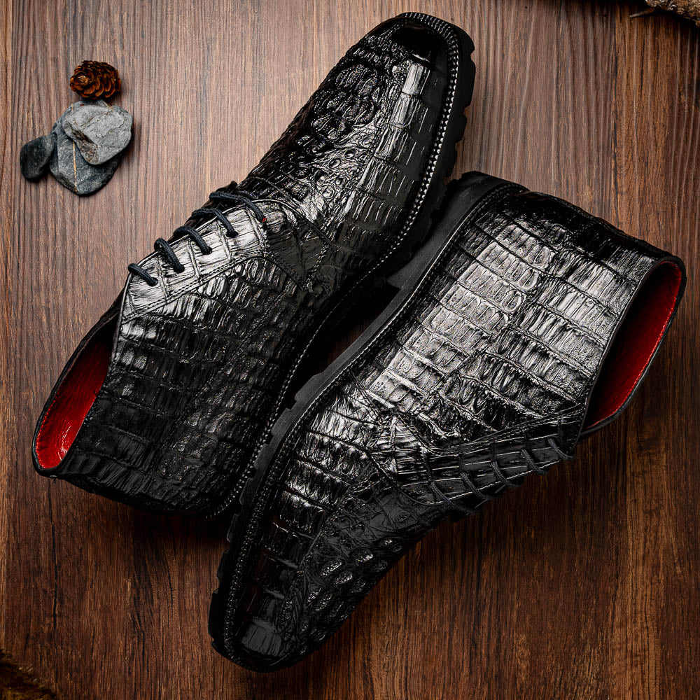 Martinelli Black Caiman crocodile men's ankle boots shoes dress casual Milano