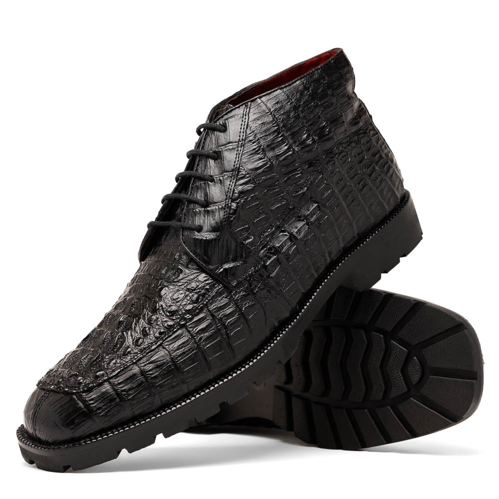 Martinelli Black Caiman crocodile men's ankle boots shoes dress casual Milano