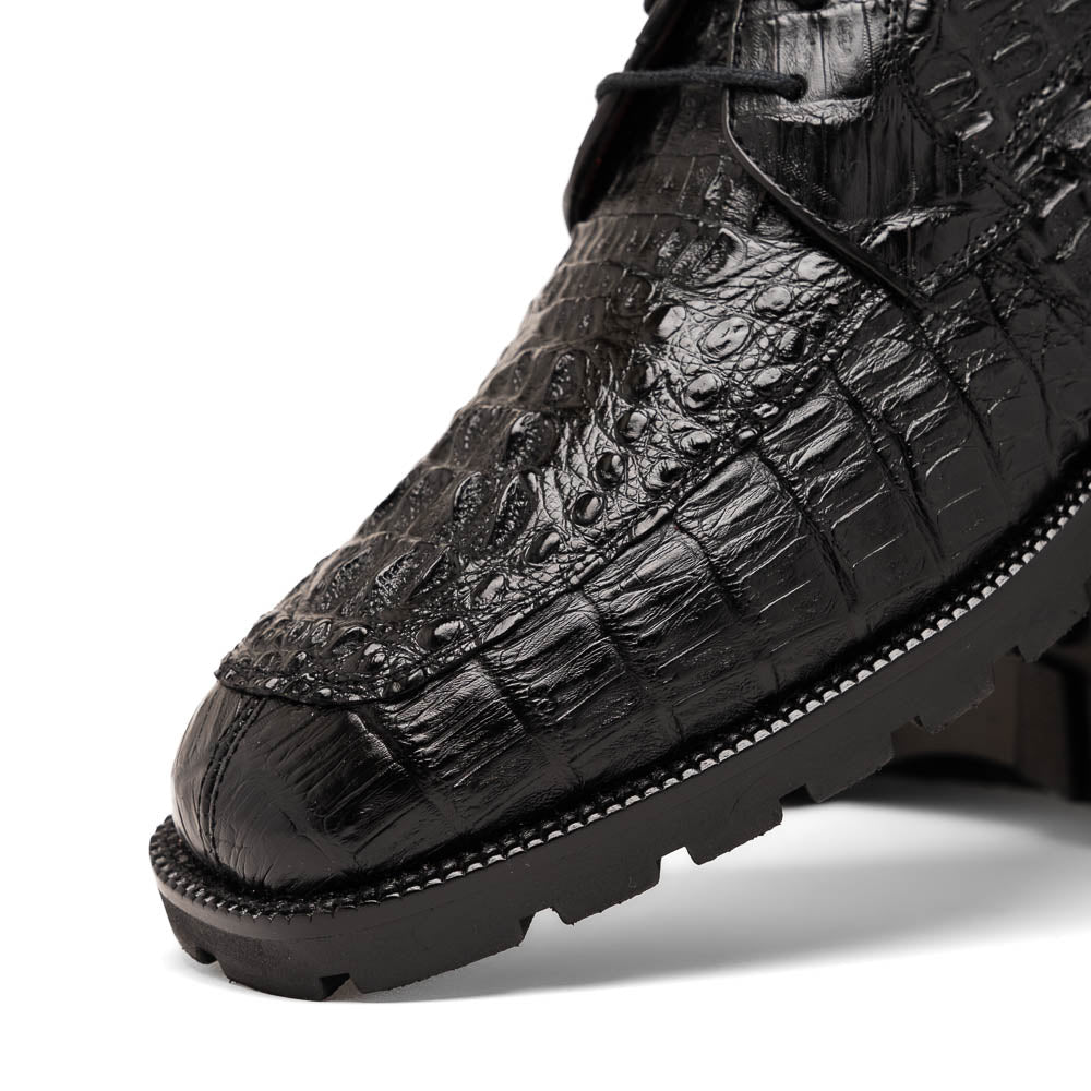 Martinelli Black Caiman crocodile men's ankle boots shoes dress casual Milano