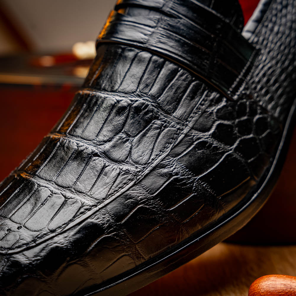 Matteo Black Genuine alligator skin loafers men's dress shoes Milano