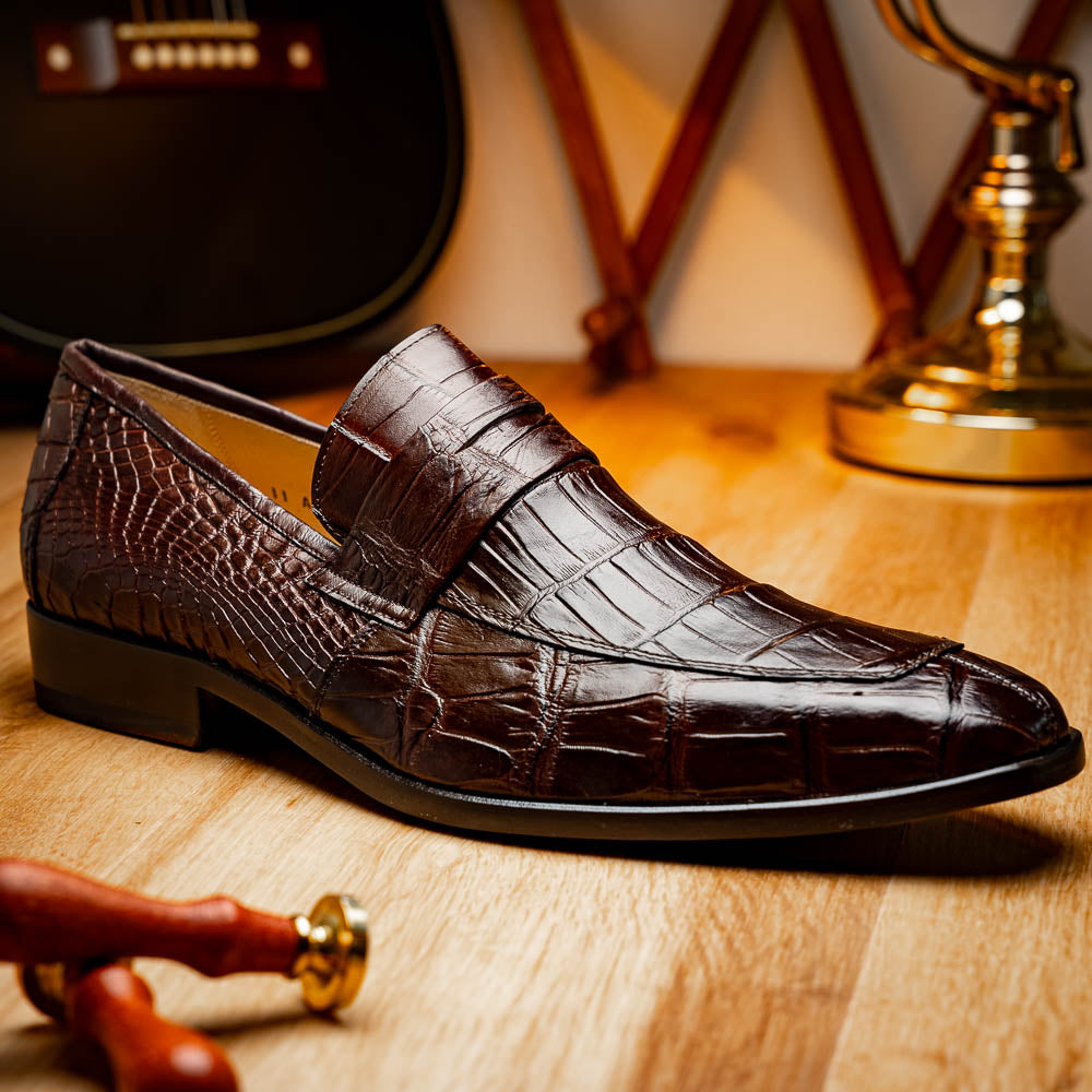 Matteo Brown genuine alligator skin loafers men's shoes Milano