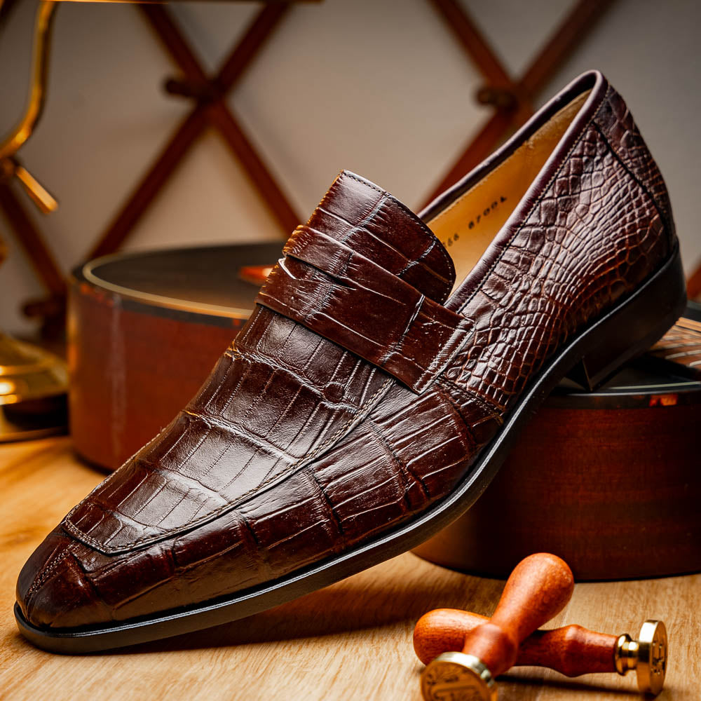 Matteo Brown genuine alligator skin loafers men's shoes Milano