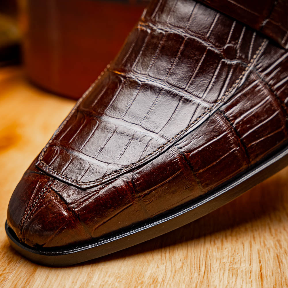 Matteo Brown genuine alligator skin loafers men's shoes Milano