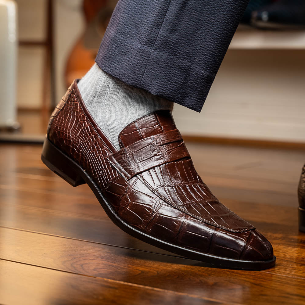 Matteo Brown genuine alligator skin loafers men's shoes Milano