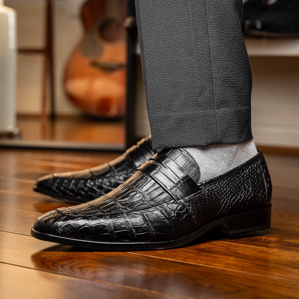Matteo Black Genuine alligator skin loafers men's dress shoes Milano