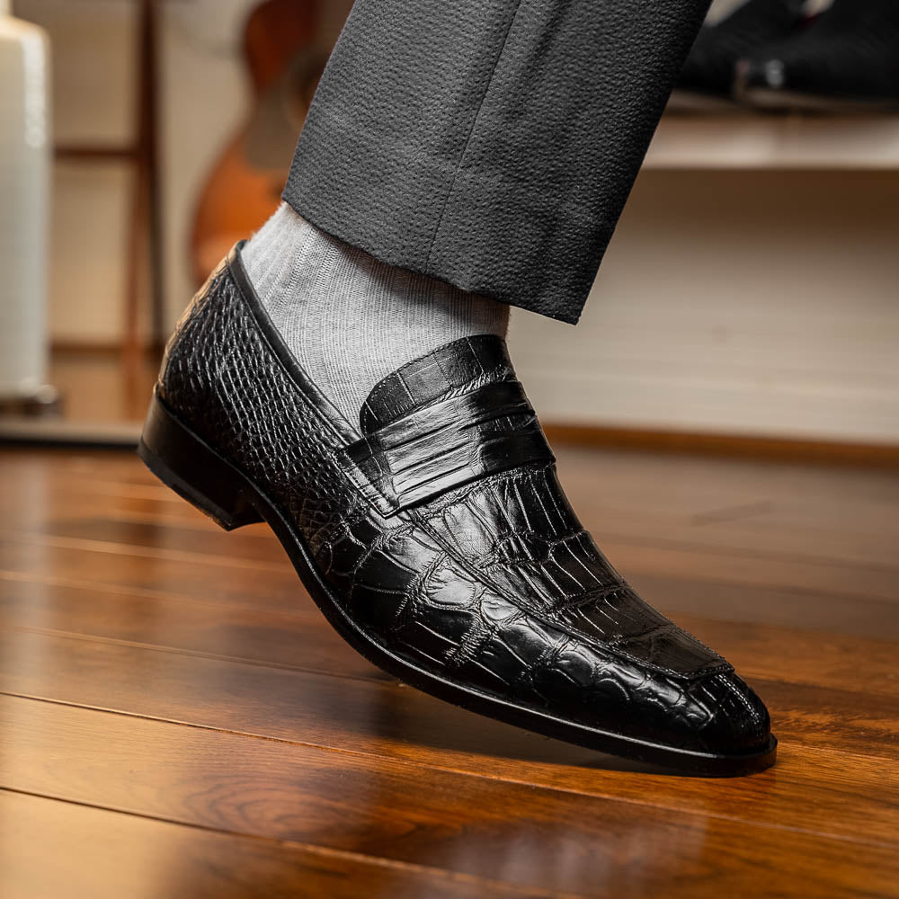 Matteo Black Genuine alligator skin loafers men's dress shoes Milano