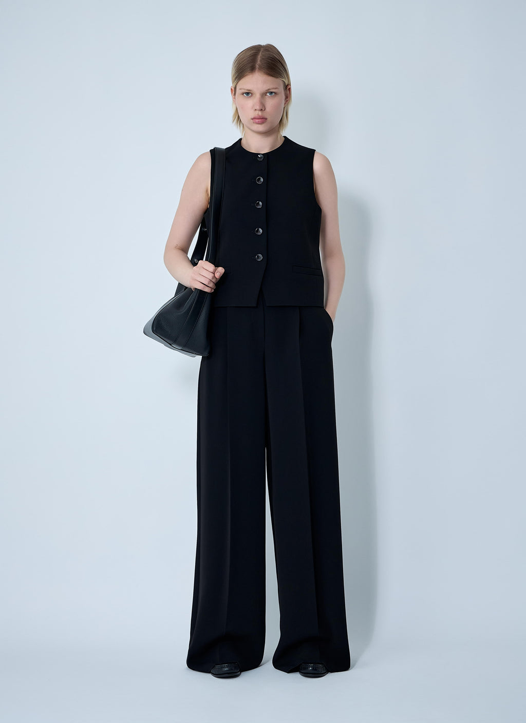 Max Mara ladies Laccato Pants palazzo flair slacks trousers black