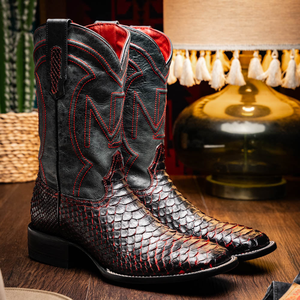 Marco di Milano Genuine Python snake skin boots Missouri Black Cherry men's