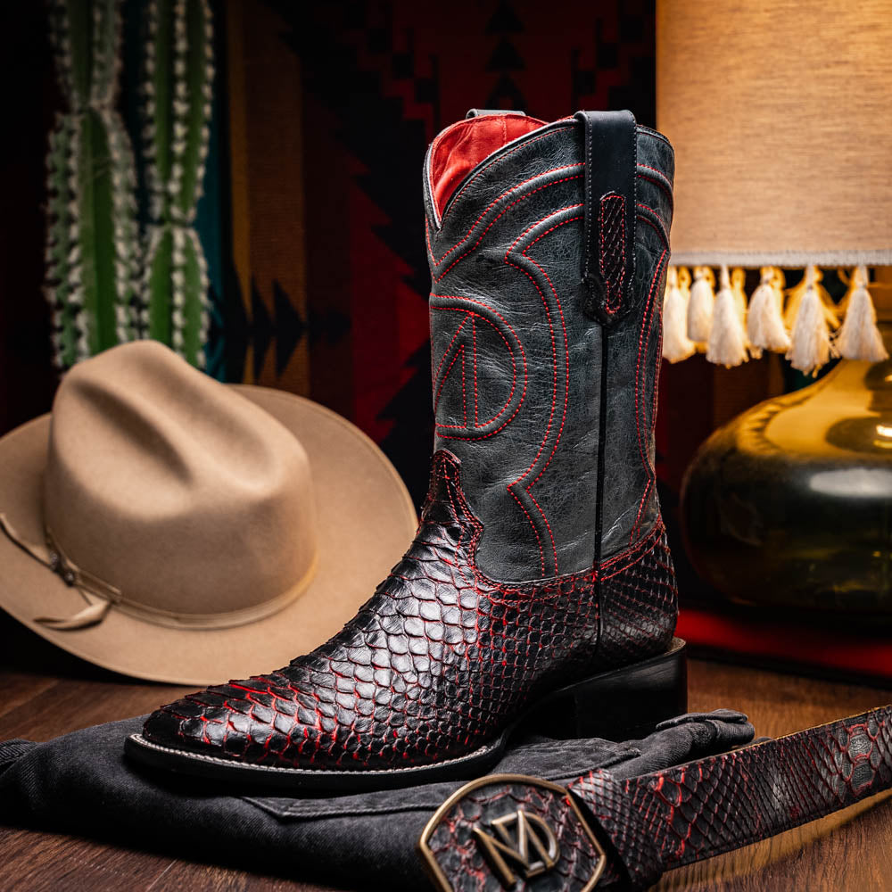 Marco di Milano Genuine Python snake skin boots Missouri Black Cherry men's