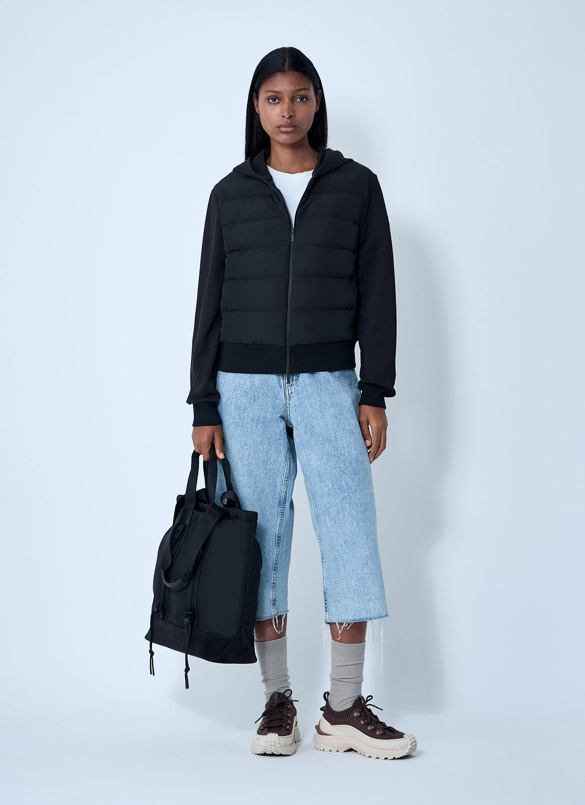 Moncler ladies Quilted Hooded Cardigan sweatshirt jacket coat black XS