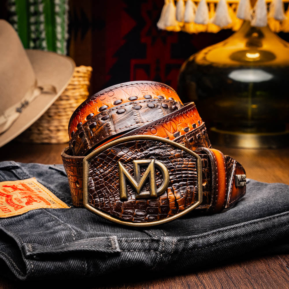 Marco di Milano unisex Montana Belt Aged Brown Caiman crocodile leather men's