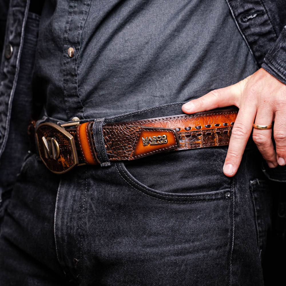 Marco di Milano unisex Montana Belt Aged Brown Caiman crocodile leather men's