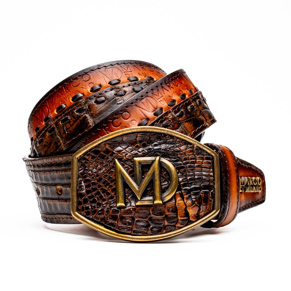 Marco di Milano unisex Montana Belt Aged Brown Caiman crocodile leather men's