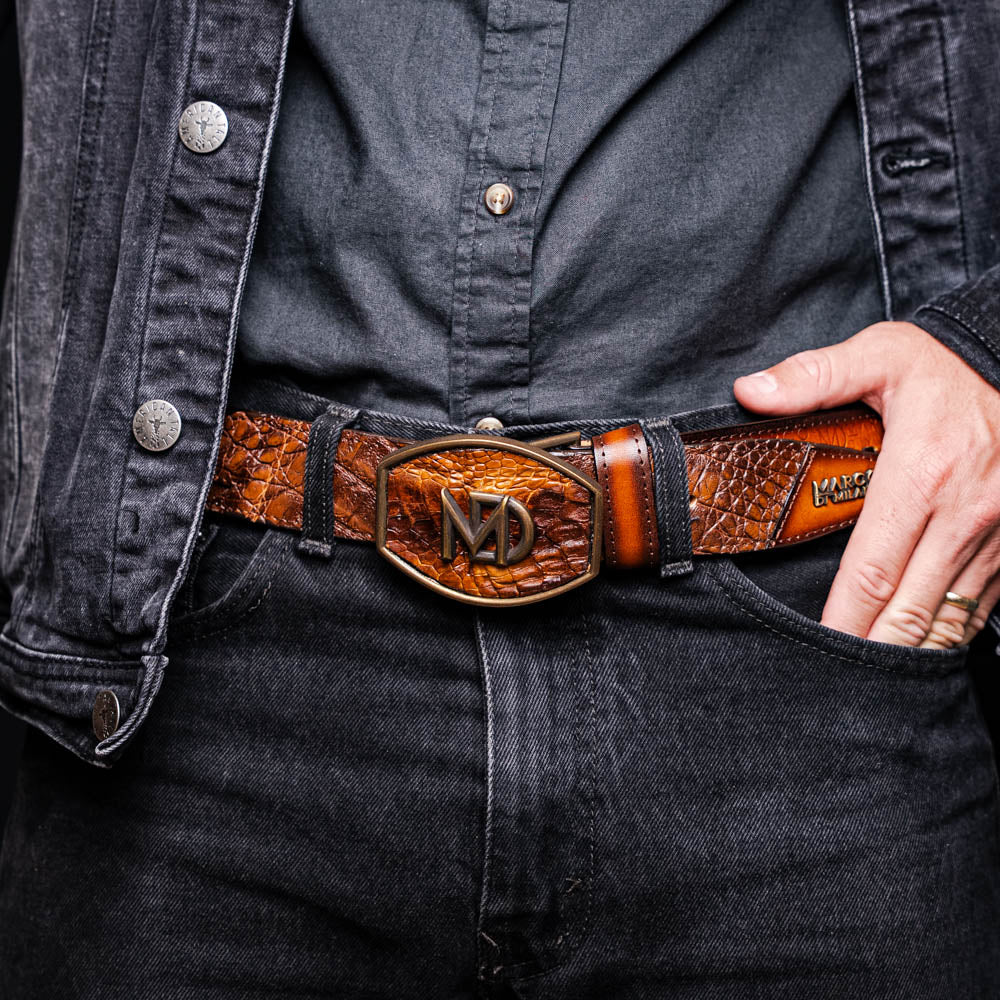 Marco di Milano Montana Belt Aged Maple Caiman Crocodile men's