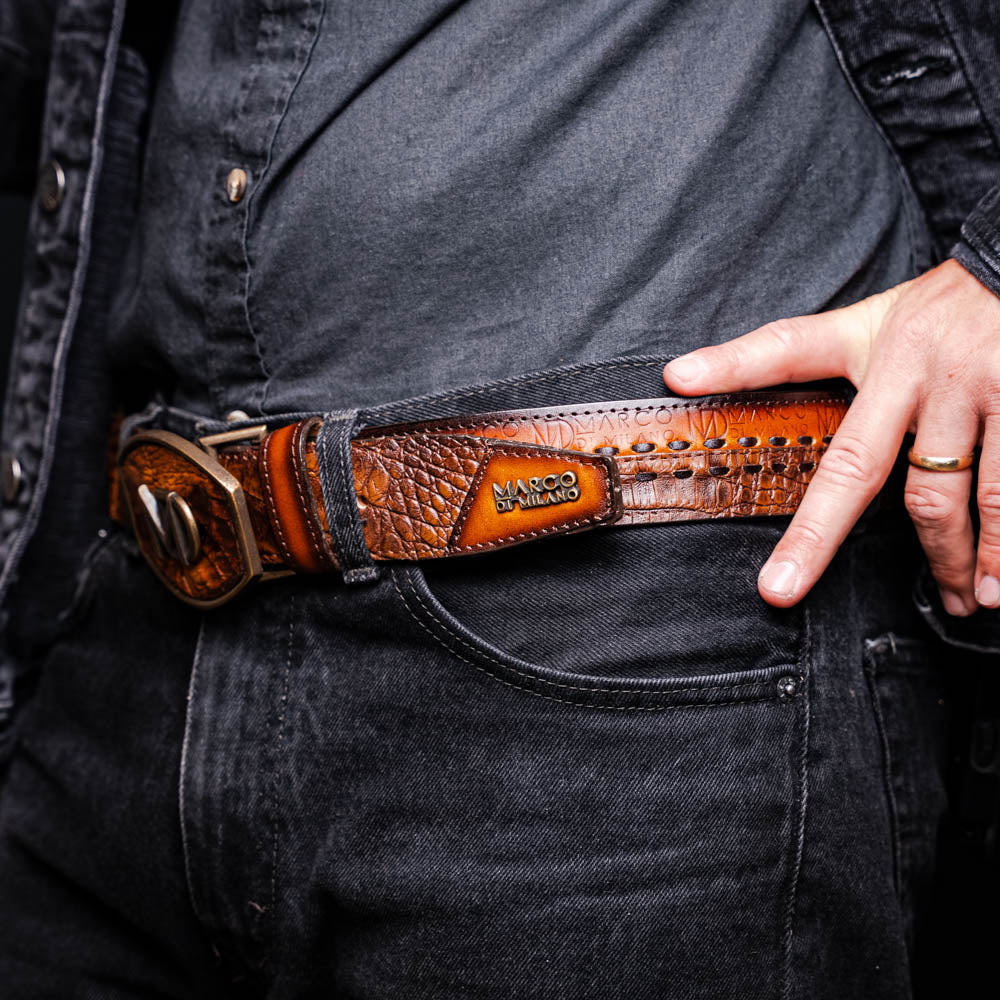 Marco di Milano Montana Belt Aged Maple Caiman Crocodile men's