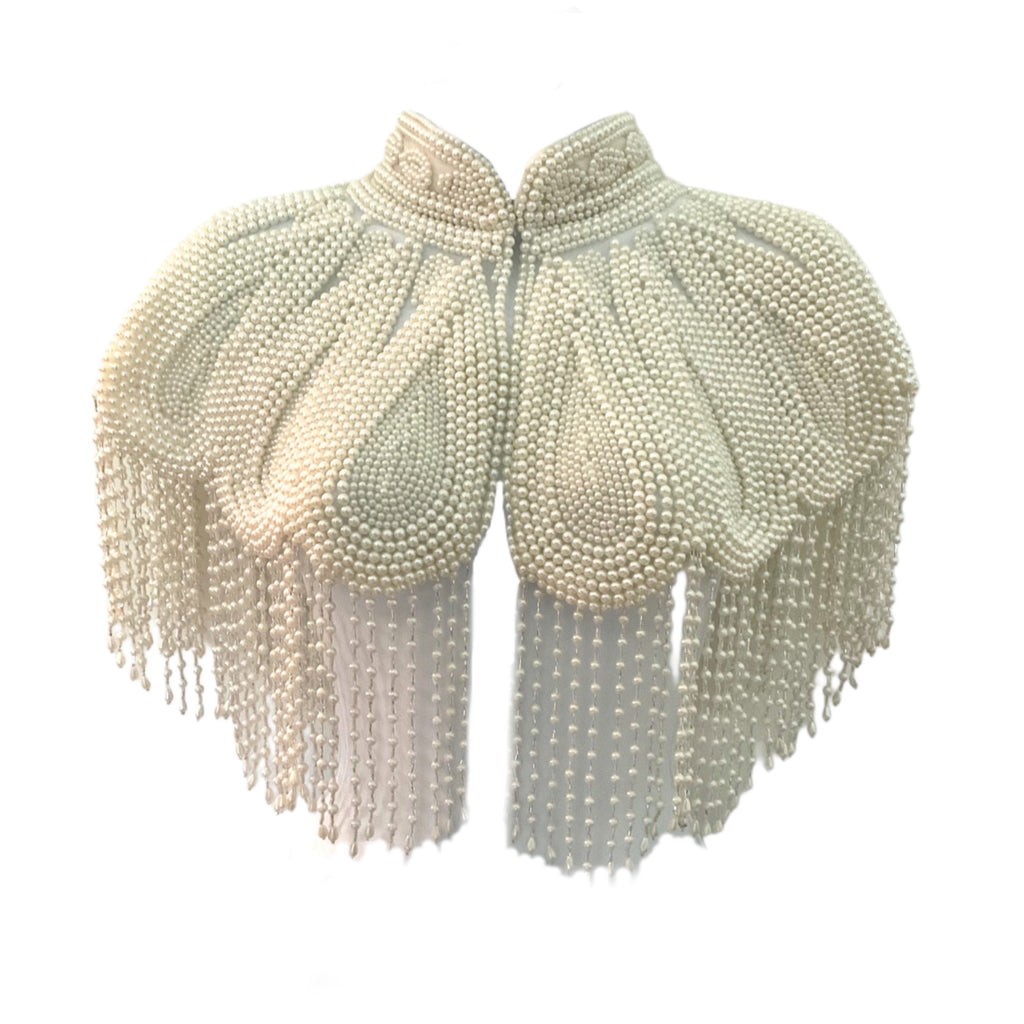 Pearl Halo Cape Ivory Hand-Beaded Fringed