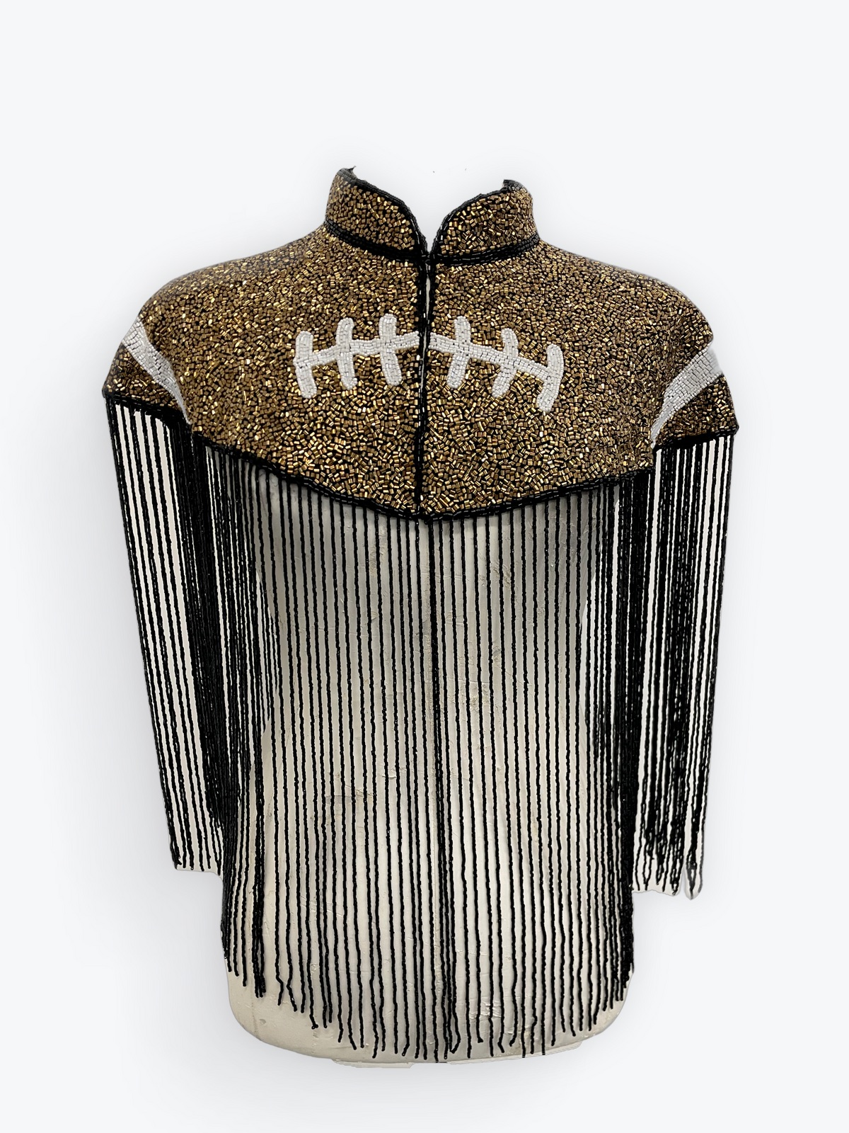 Bronze Football Touchdown Cape Beaded NFL Bling NCAA Saints fringe