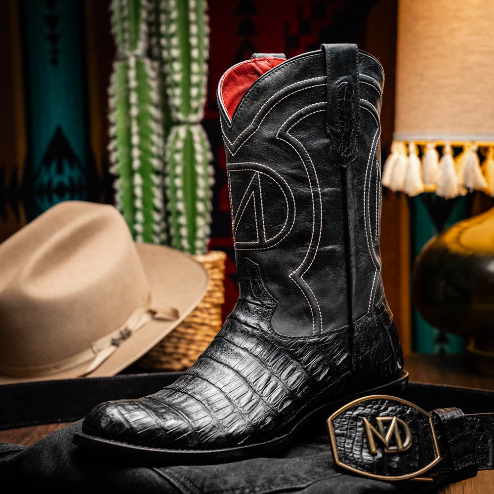 Phoenix Black genuine Caiman Belly skin cowboy boots men's Marco